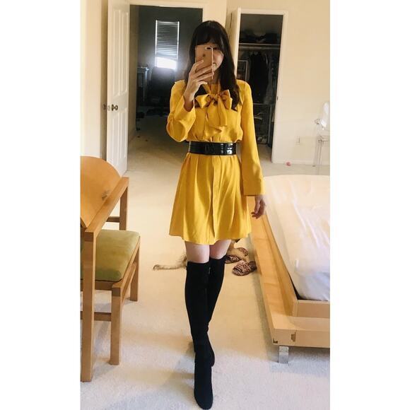 TORY BURCH Women's Yellow Golden 100% Silk Crew Neckline Sophia Dress Size 2 - Picture 9 of 11